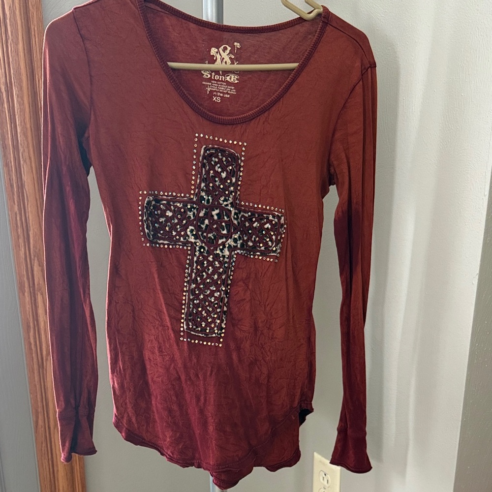 Stonz Women's Red Long Sleeve Top with Leopard Cross